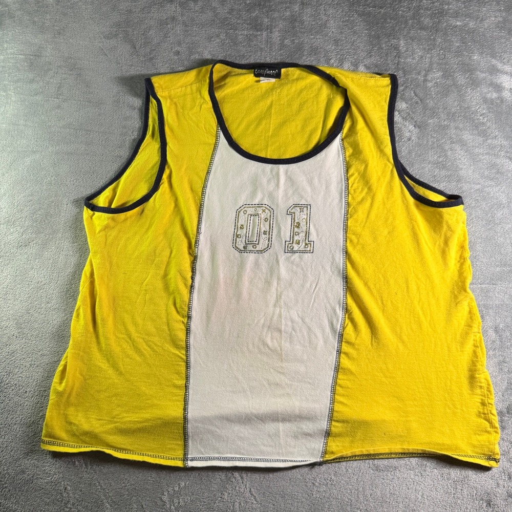 Conspiracy Tank Top Women 3X Yellow White Colorblock Glitter 01 Graphic Y2K USA
